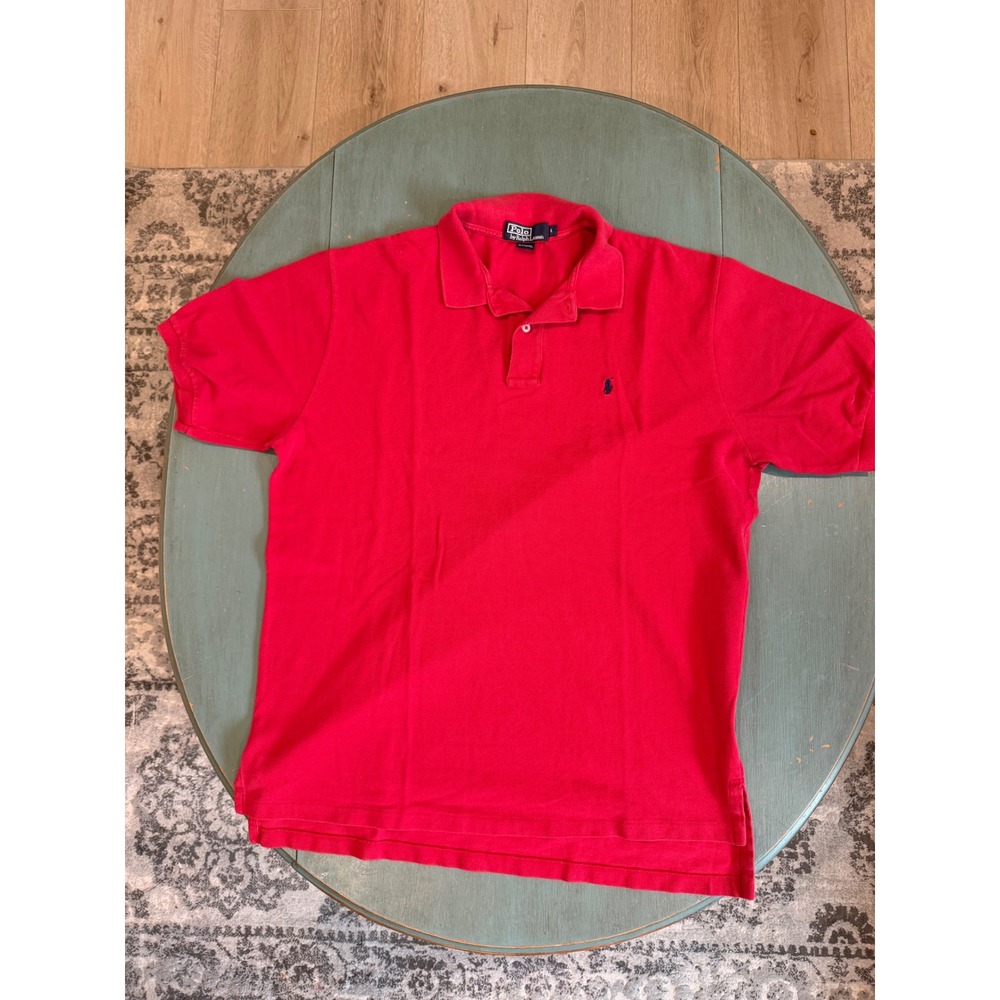 Polo Ralph Lauren Mens Large Red Pique Cotton Short Sleeve Polo‎ Shirt Navy Pony
